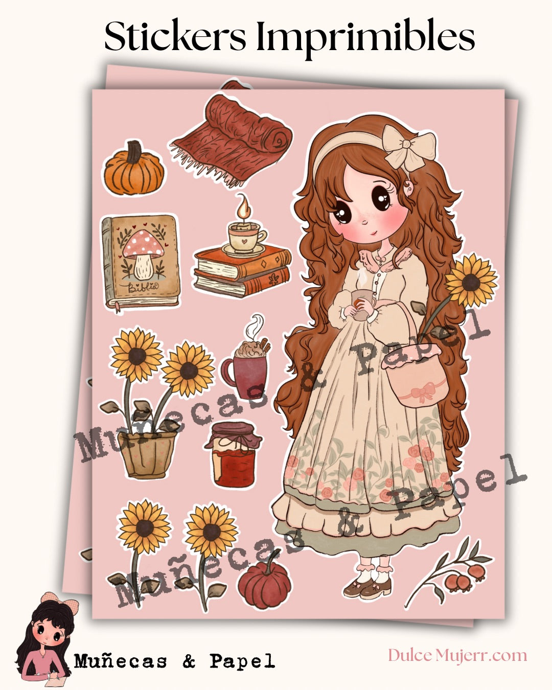 Stickers Imprimibles -Cálida Gratitud *MUÑECAS & PAPEL