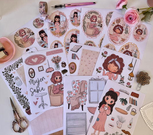 PAQUETE 11 hojas de Stickers – Mujer Sabia… ✨