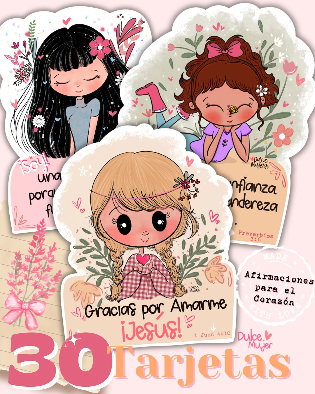 30 Afirmaciones para el Corazón/Tarjetas Impresas + Stand | (Edición Dulce Mujer)