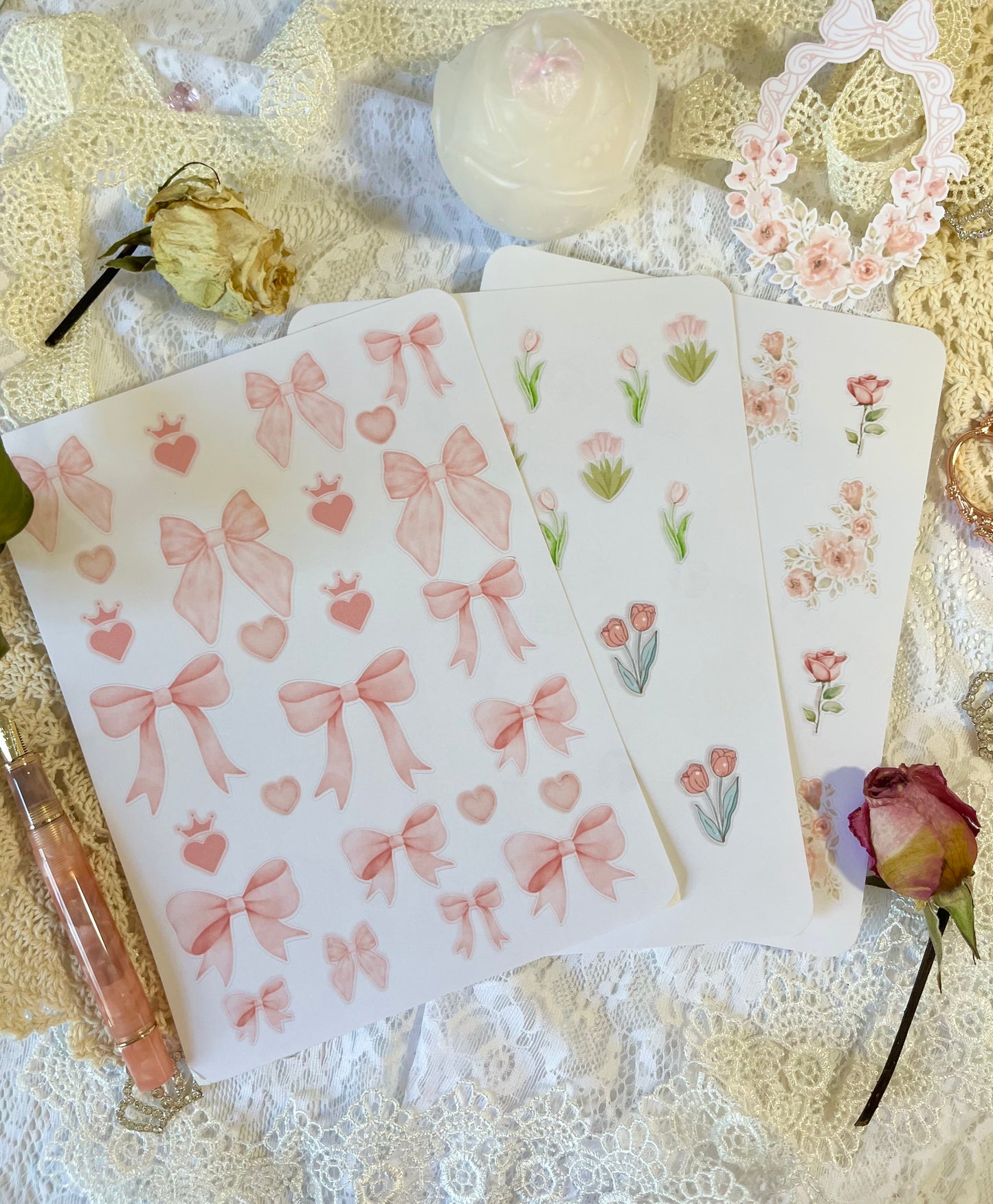 Set de Hoja de pegatinas de Moños, Rosas y Tulipanes(juego de 3)