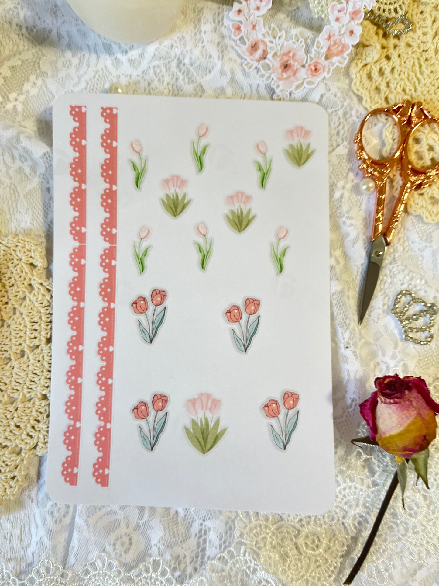Set de Hoja de pegatinas de Moños, Rosas y Tulipanes(juego de 3)