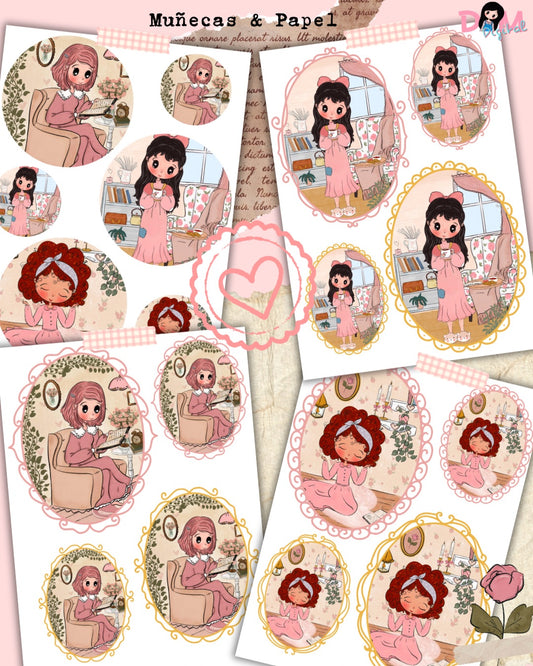 Kit de Stickers Imprimibles – Mujer Sabia… ¡Cafecito Time! ☕✨