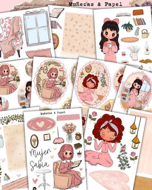 PAQUETE Imprimible 11 hojas de Stickers – Mujer Sabia… ✨